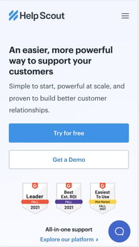 [screen capture] helpscout.com mobile design. Google prioritizes mobile design, making it even more important for SEO and HelpScouts website nails it making them one of our best B2B websites