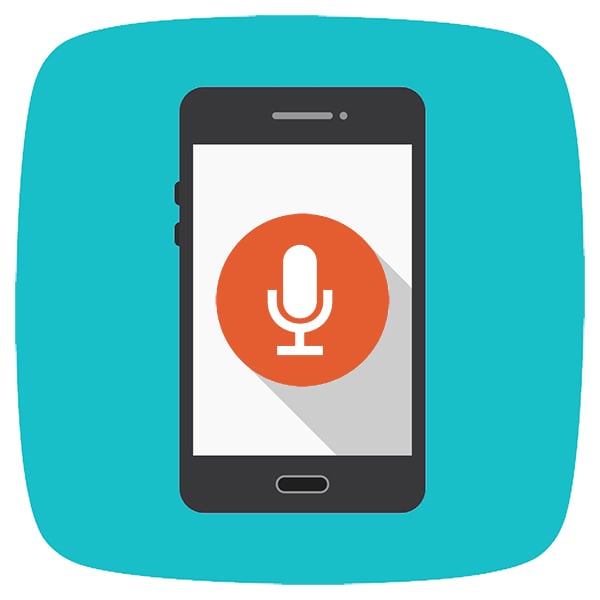 Voice search is an SEO trend that will continue to grow in 2021. Mobile device with a microphone on the screen.