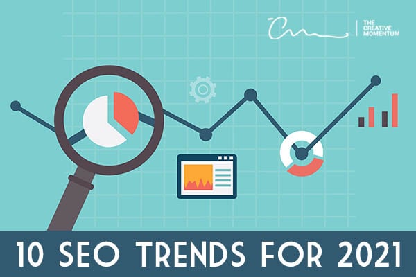 SEO trends for 2021 are changing; here are ten strategies you should follow. Magnifying glass, pie chart, image + caption in browser