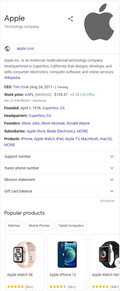 Knowledge graphs are an SEO trend to watch for and take advantage of in 2021. Example of Google knowledge graph.