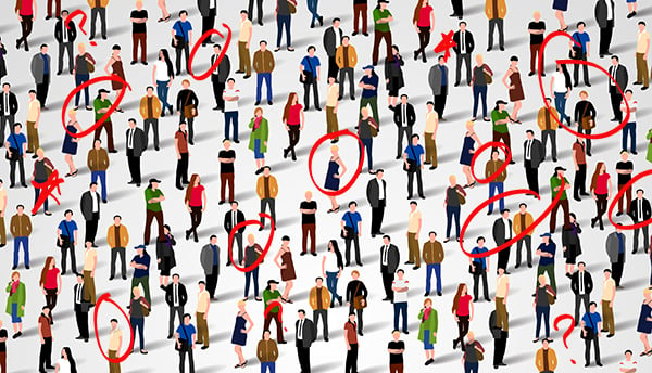 Just like B2C websites, B2B websites must solve for specific pain points their buyer personas encounter. Different people in a crowd are circled in red