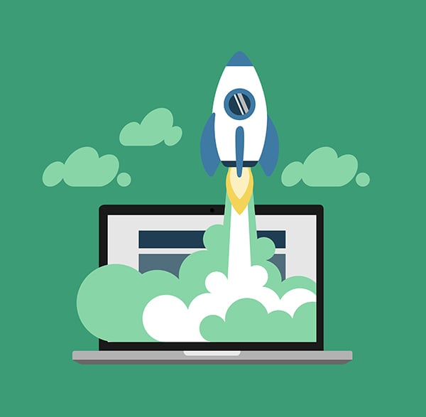 After using a well-thought out structure and implementation, launch and monitor your B2B PPC campaign – a rocket launches off a laptop