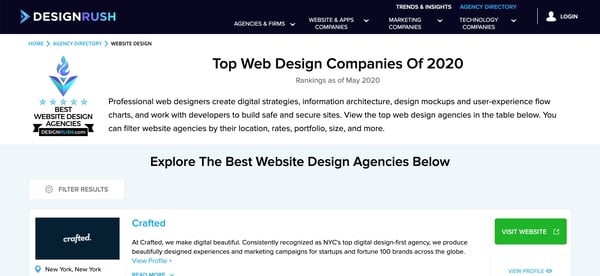DesignRush's Website Design & Development Agency listing
