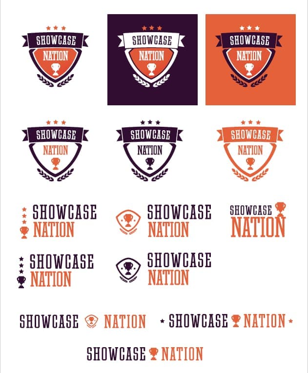 Web design agencies create different logo options for clients to choose from. Here are logo options for Showcase Nation.