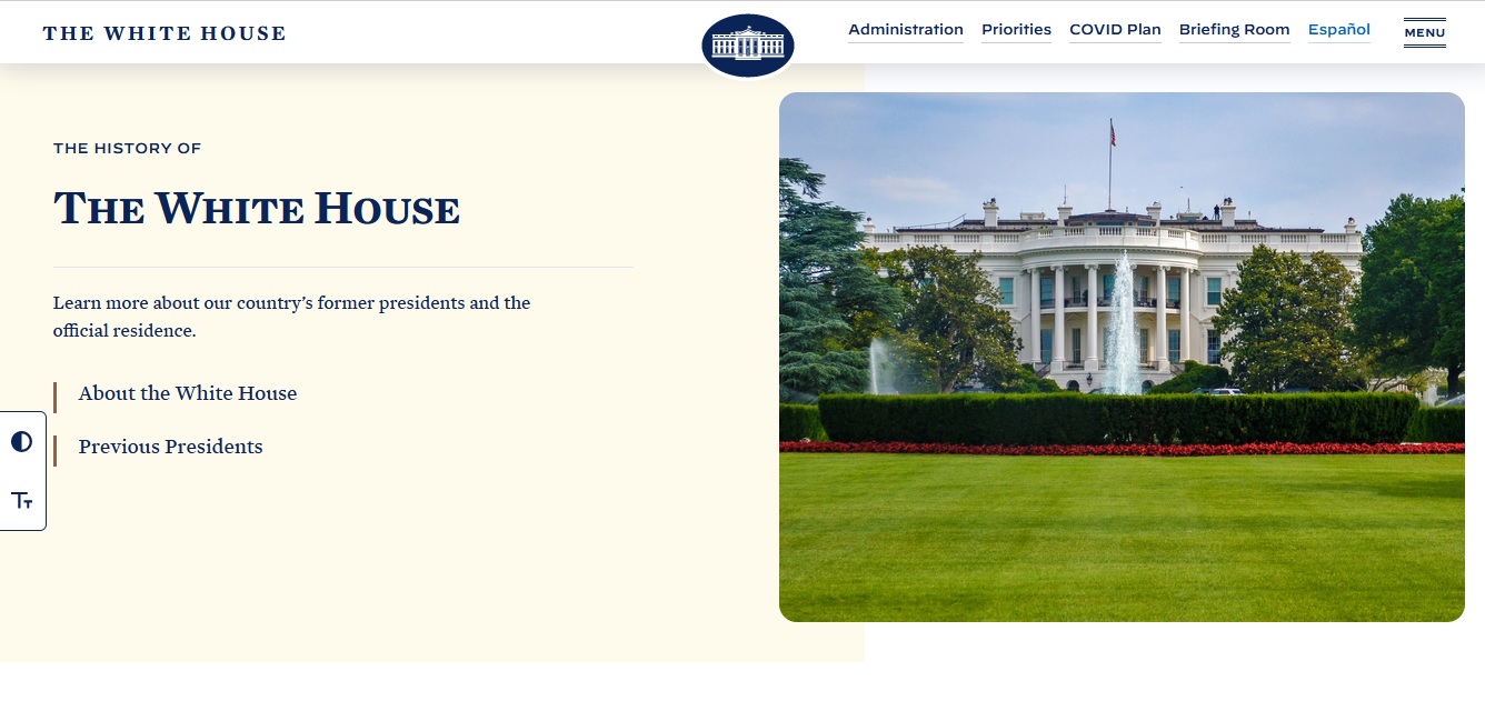 The U.S. government website whitehouse.gov demonstrates clean, efficient hierarchical site elements.