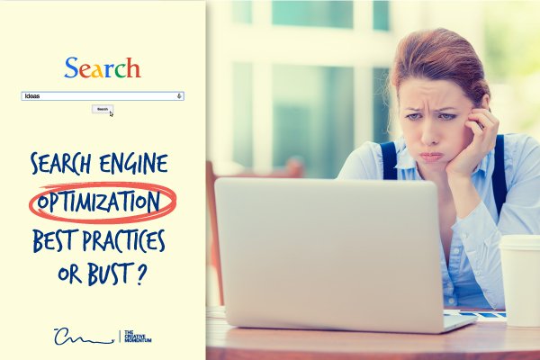 Is there such a thing as SEO best practices? A lady looks flustered while looking at a computer screen.