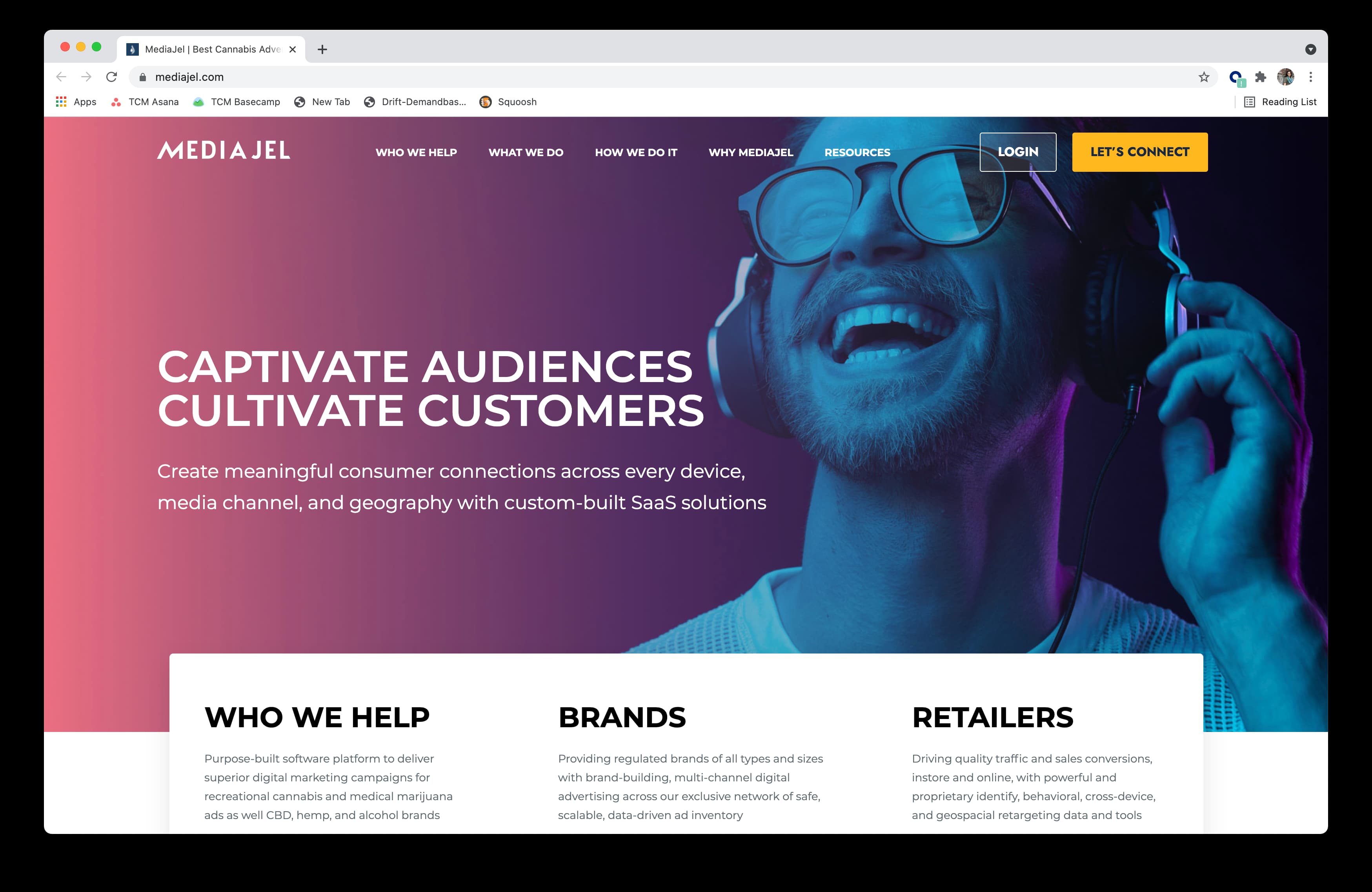 MediaJels homepage uses high-quality images to capture the audiences attention