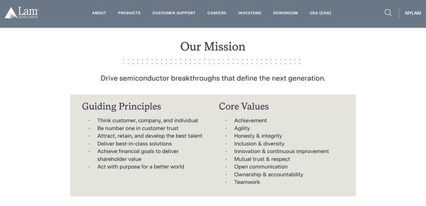 About Us page - Lam Research. Features the company's mission
