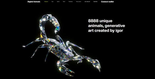 Digital Animals uses a high-impact 3D rendering on its homepage to create a distinct and unique appeal.