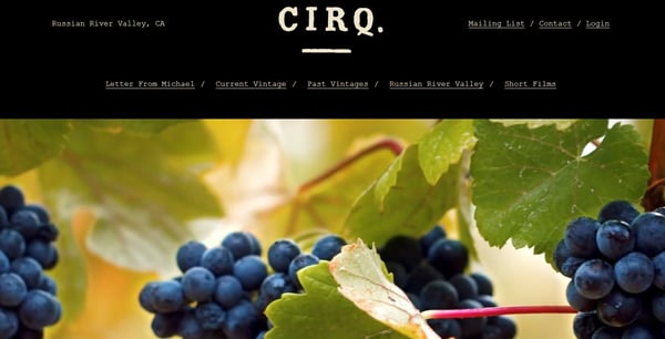 2022 web design trend examples - [screen capture] Wine purveyor Cirq utilizes a retro font style that aligns with its marketing and brand goals