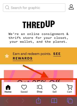 ThredUp uses a lower tab navigation in its mobile ux design
