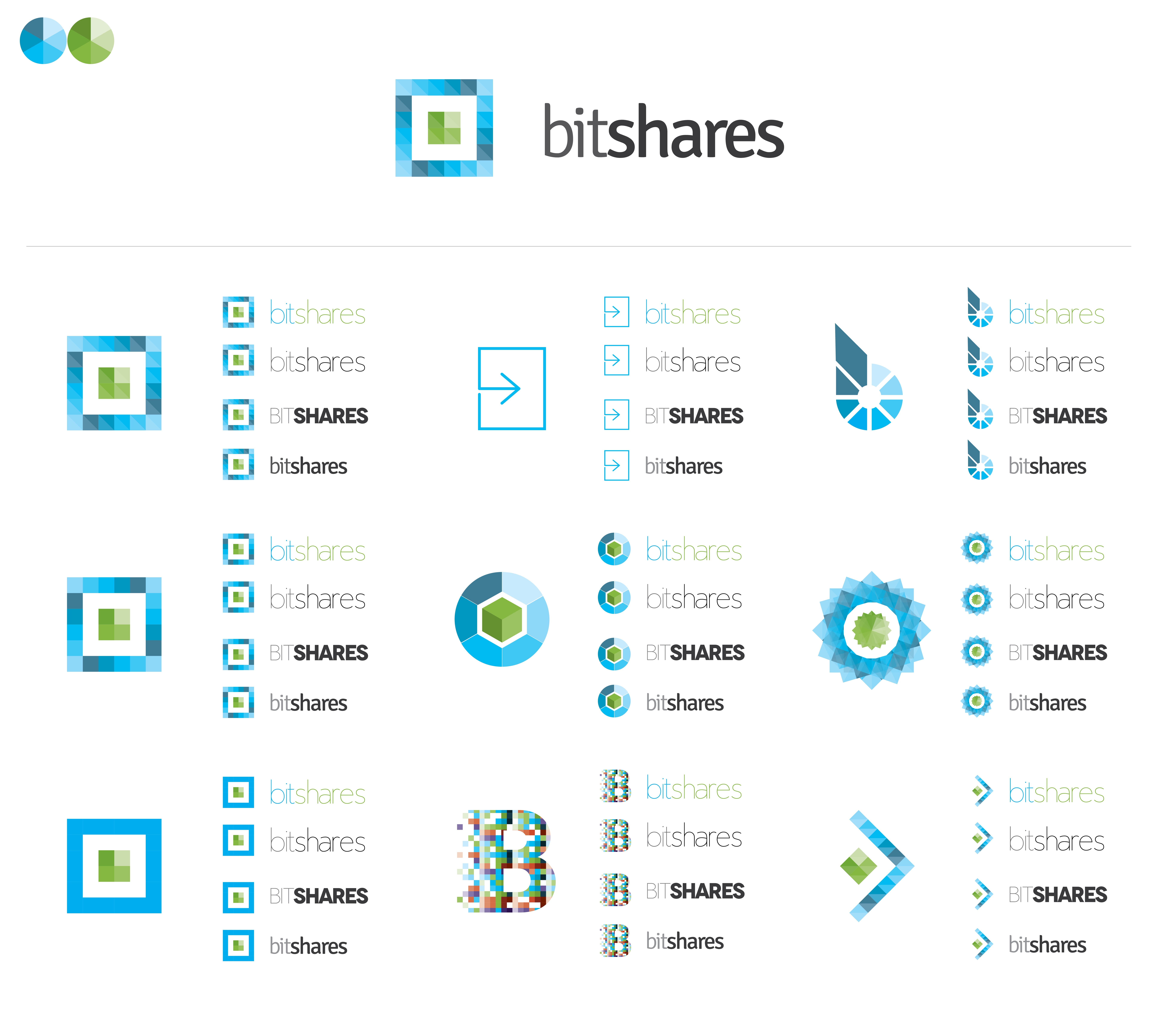 Web design agencies create different logo options for clients to choose from. Here are different options for bitshares.