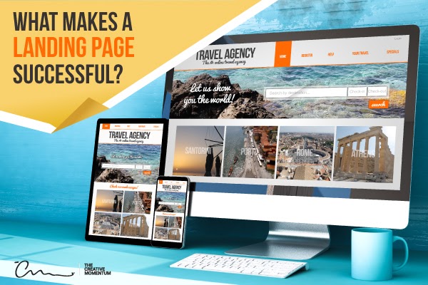 What makes a landing page successful? Computer monitor, smartphone and tablet devices displaying landing pages.