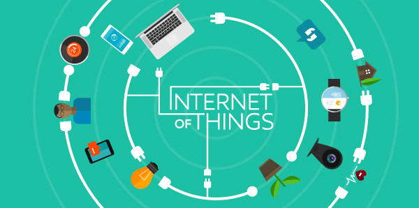 Consider these design musts when designing for IoT capability. “Internet of Things” connected to and surround by icons like a watch, a plant, computer, lightbulb, etc.