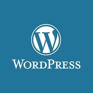 WordPress is one of the most popular CMS platforms. Wordpress logo - white on blue.