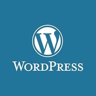 WordPress is one of the most popular CMS platforms. Wordpress logo - white on blue.