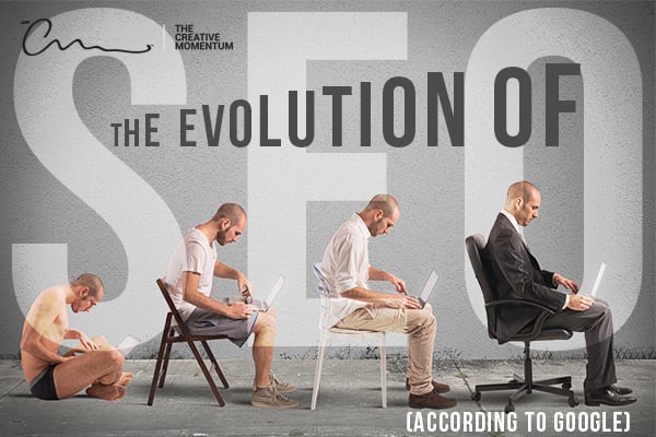 How has Google's search algorithm evolved over the years?  Four men sit in a progressive line, L-to-R, facing right all looking at laptops. The first is in underwear, cross-legged on the floor. The second sits in a folding chair in casual shorts and tee. Third sites in a plastic chair in slacks and dress shirt. Fourth sits in a swivel chair in a suite.
