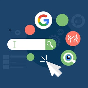 PPC campaigns need strategy, and strategy comes from using the right tools to assess data. [graphic] A search bar surrounded by three icons - Google’s G, stick men fighting, magnifying glass.