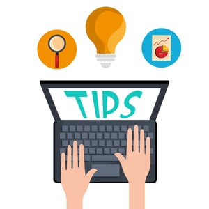How to Use Google Smart Campaigns. [Cartoon] Person's hands at laptop, three icons above, conceptualizing PPC campaigns.