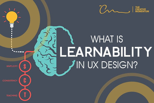 What is learnability in UX design? Simplicity, Consistency, Teaching [graphic] A brain connects to a lightbulb and to the letters S, C, T.