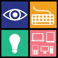 Graphics have a big impact on website ADA-compliance. [graphics] eye, keyboard, lightbulb, digital devices.