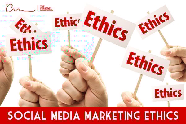 Ethics are an important part of social media marketing strategy. Read more below. Hands holding signs saying, "Ethics."