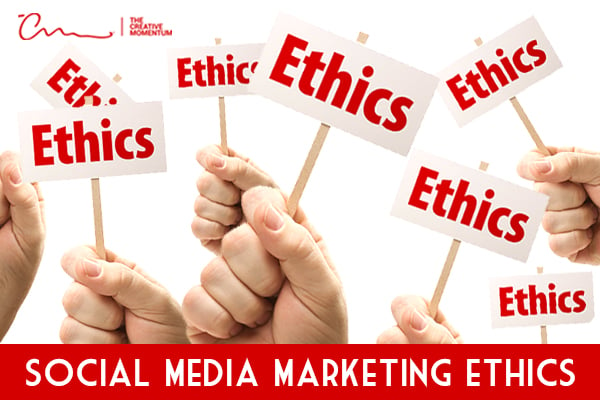 Ethics are an important part of social media marketing strategy. Read more below. Hands holding signs saying, "Ethics."