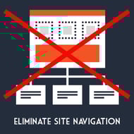 Site navigation can be a detriment to your ecommerce landing page goals. Red "X" over a sitemap.