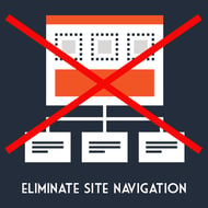 Site navigation can be a detriment to your ecommerce landing page goals. Red "X" over a sitemap.