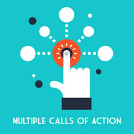 Multiple calls to action is an effective strategy for ecommerce landing page design. Hand pushing a button.