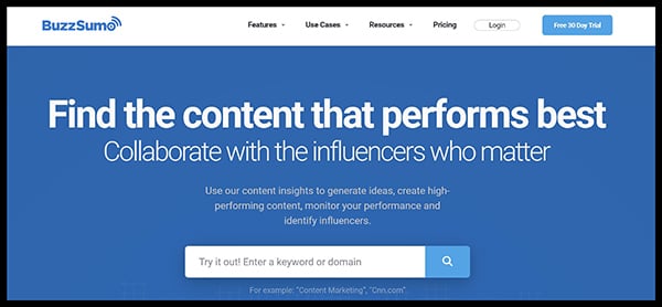 BuzzSumo is one of the best keyword research tools - BuzzSumo homepage