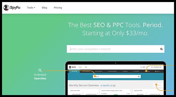 SpyFu is a dedicated tool used to conduct competitor keyword research  - SpyFu homepage