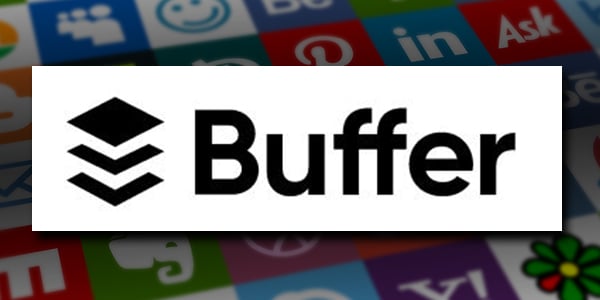 Buffer is an all-in-one social media marketing tool. Buffer's logo over a background grid of social media icons.