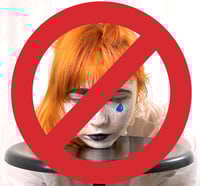 A common web design mistake is using bad stock photos - a crossed out sign over a stock photo of a clown face on a platter