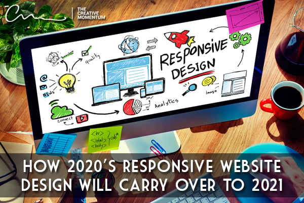 The responsive website design trends from 2020 are set to carry over to 2021, and possibly beyond. Computer monitor with notes.