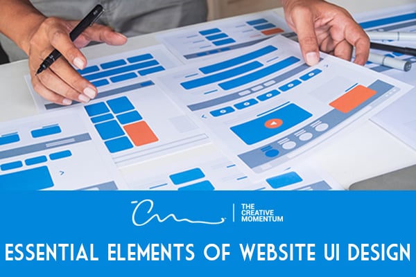 Essential elements of website UI design - hands hold wireframe design plans