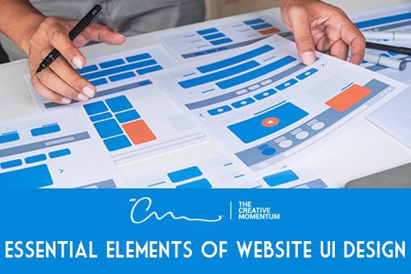 Essential elements of website UI design - hands hold wireframe design plans