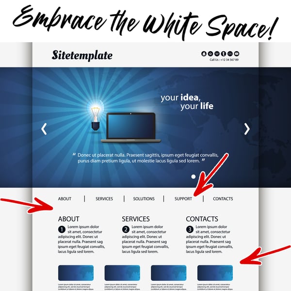 Web design best practices - white space is important for site clarity - a website template features ample white space