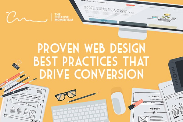 These web design best practices are proven to drive conversion - common desk items - monitor, keyboard, mouse, papers, glasses