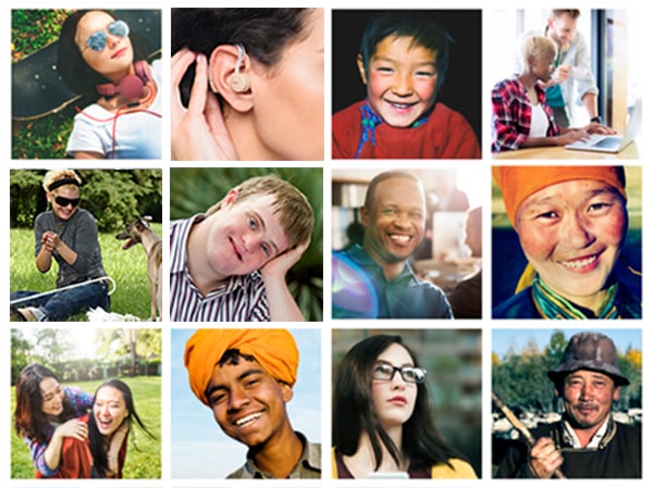 website ada compliance - Collage of people from different backgrounds and with different abilities
