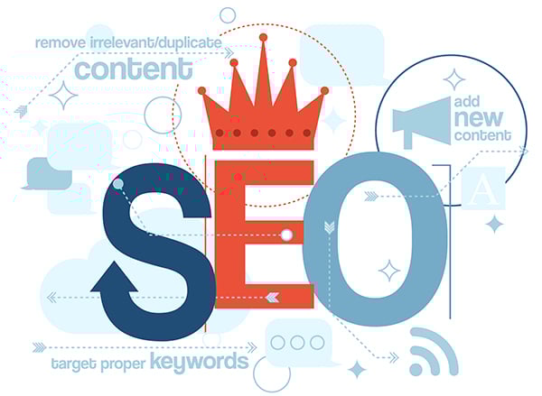 SEO is king when it comes to web design strategy - large SEO word with crown