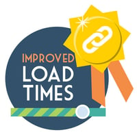 SEO backlink strategy #1 - Improve your load speed. A gold ribbon with link icon with a loading progress bar