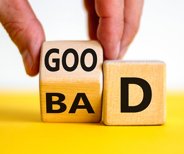 SEO domain authority - what makes a "good" vs. "bad domain authority? Wooden blocks spell good and bad