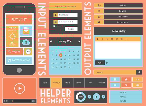 Input, output, and helper are all examples of different UI elements. Examples of UI elements.