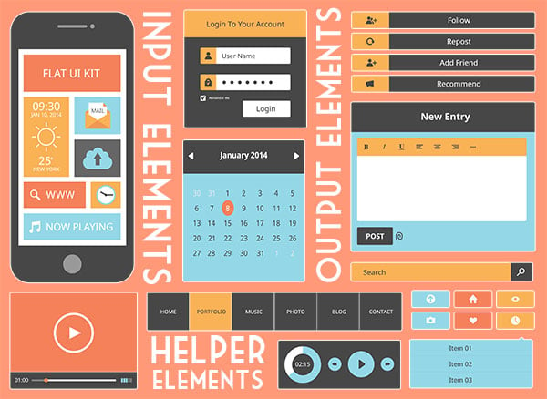 Input, output, and helper are all examples of different UI elements. Examples of UI elements.