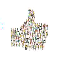 Prioritize your audience when considering how innovative your web design should be. A thumbs up made of people.