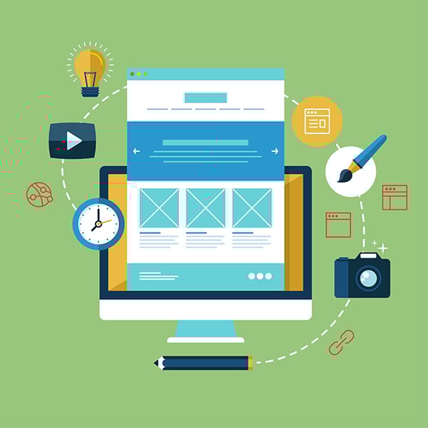 If a webpage is high-converting, hold back on adding further innovative web designs. Desktop monitor surrounded by productivity icons