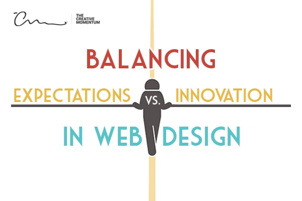 Balancing expectations versus innovation in web design - a person walks across a tightrope holding a balancing pole