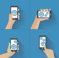 App development design tips - Various phone orientations with touch spots highlighted