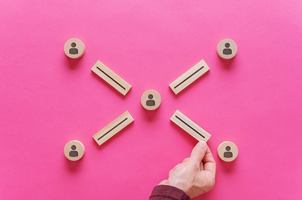 Web design goals - map your user experience to define patterns that'll work for your site. Connected blocks display people icons